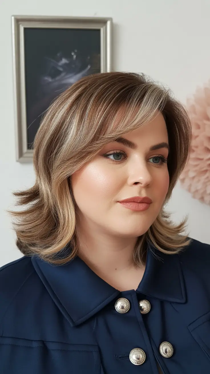 Best haircuts for plus size women 2026 Layered Shoulder-Length Shag