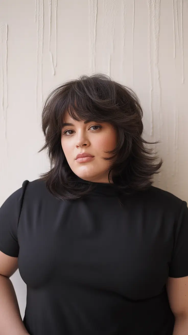 Best haircuts for plus size women 2026 Feathered Medium Shag with Layers