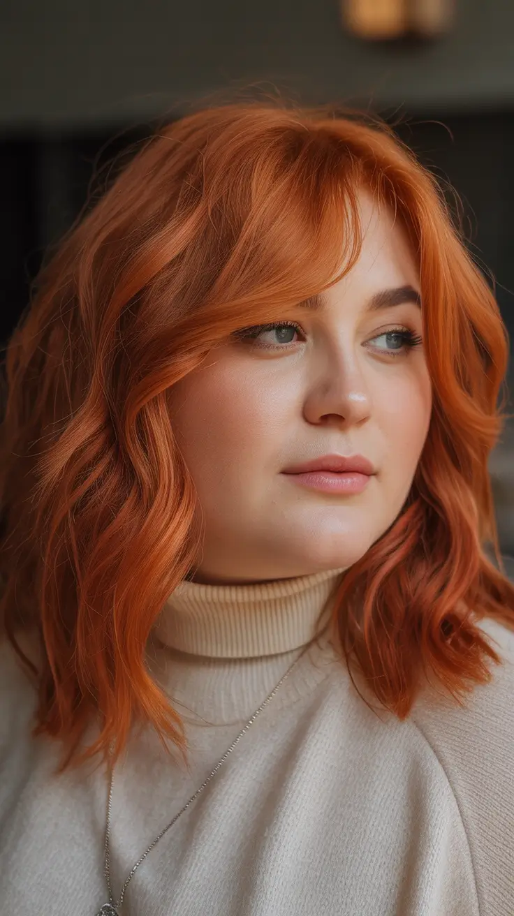 Best haircuts for plus size women 2026 Soft Ginger Lob with Subtle Texture