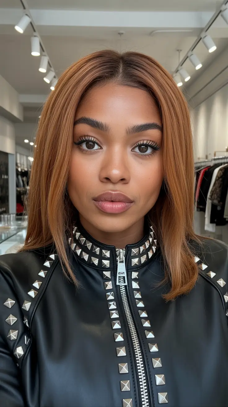 hairstyle black women straight hair Polished Cinnamon Straight Cut