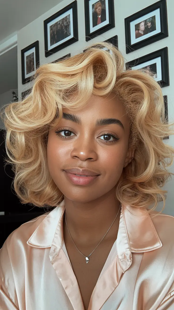 hairstyle black women wig Soft Retro Blonde Curls