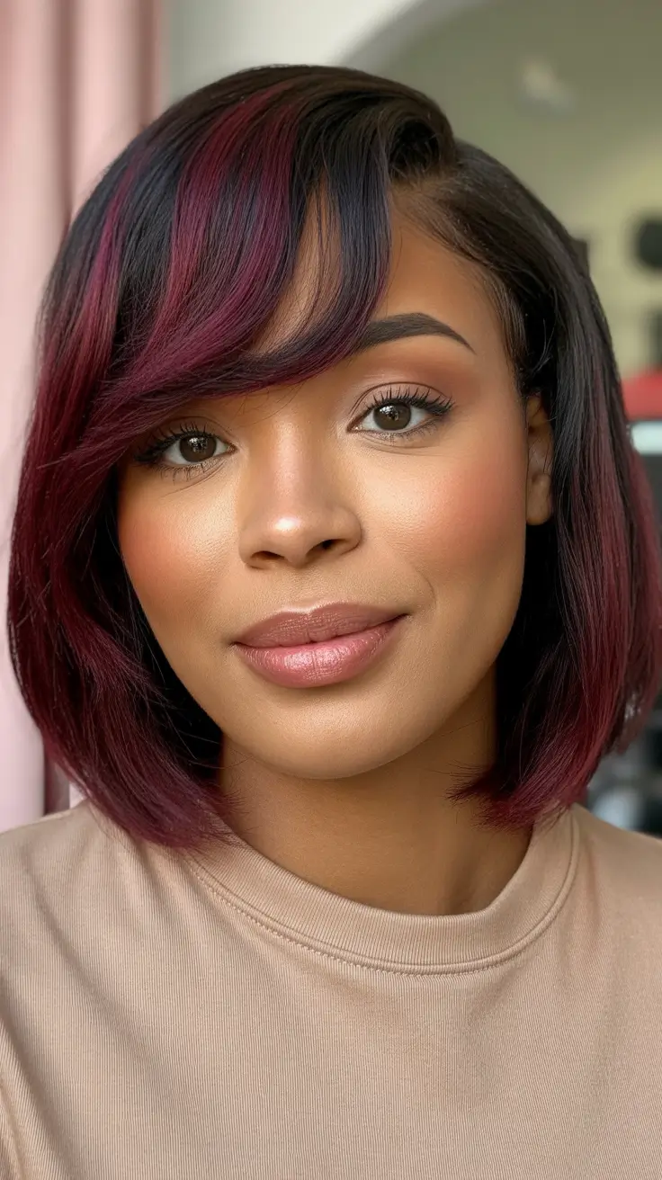 hairstyle black women quick weave Deep Plum Layered Bob