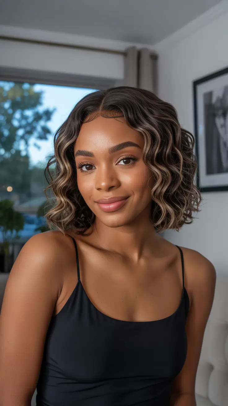 hairstyle black women wig Textured Waves with Honey Highlights