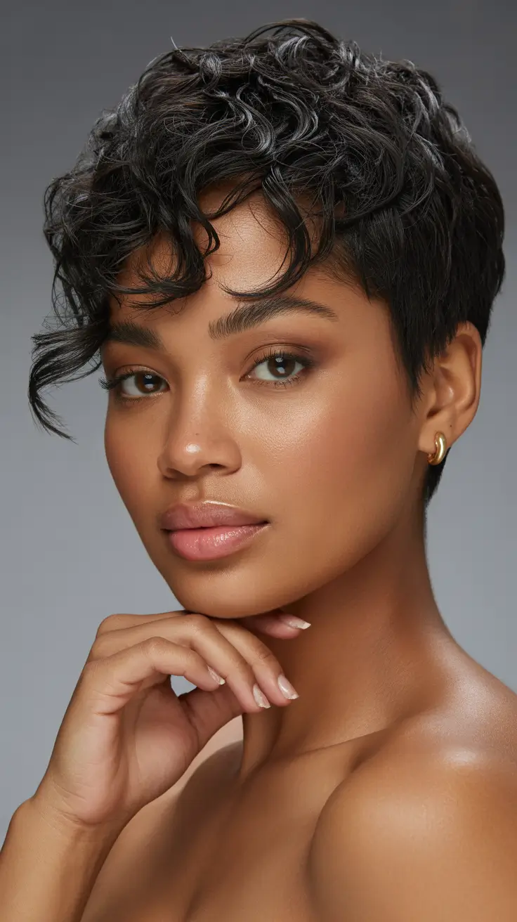 hairstyle black women short hair Textured Pixie Cut with Soft Waves