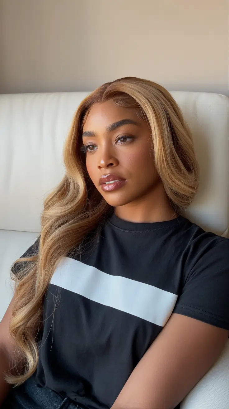 hairstyle black women weave Golden Honey Long Layers
