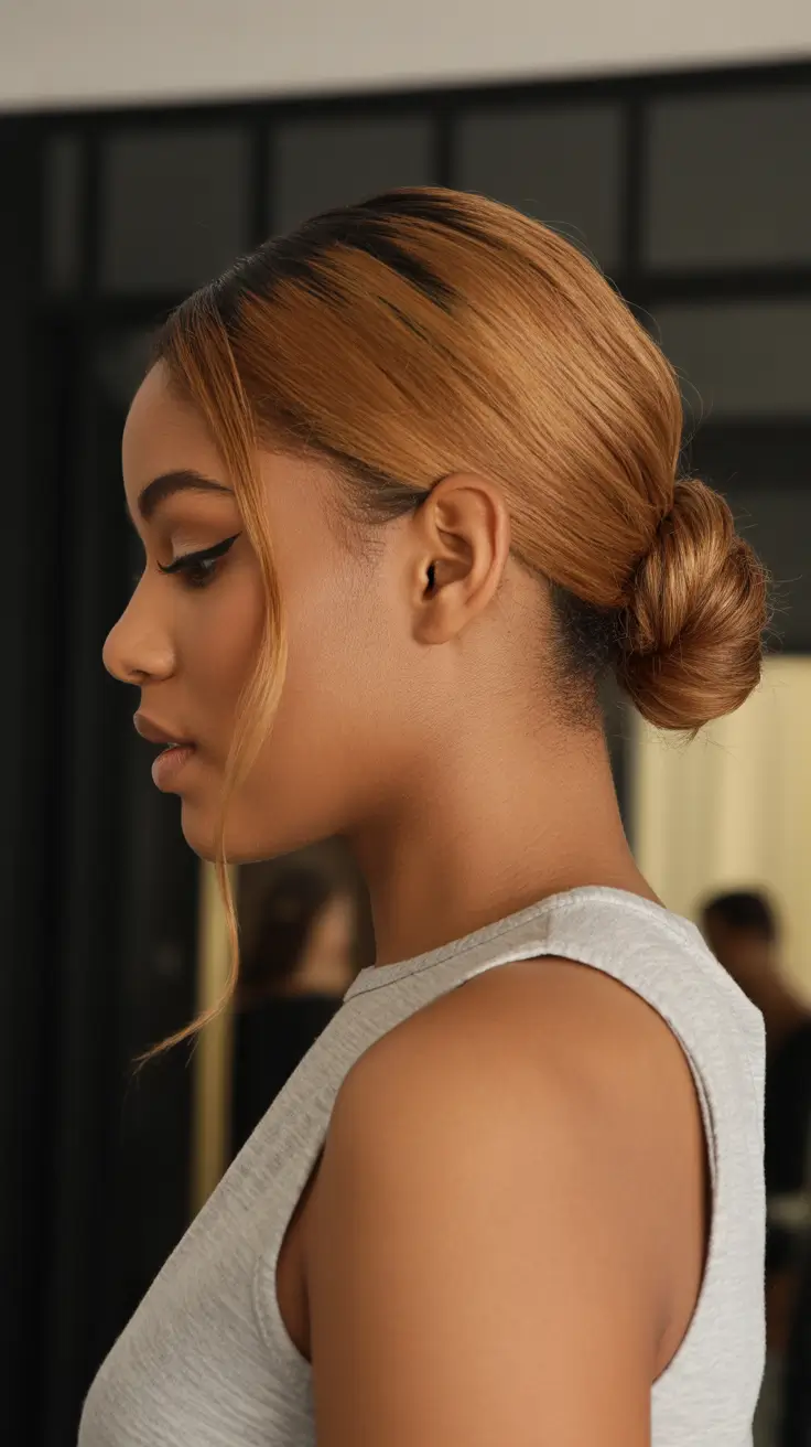 hairstyle black women straight hair Low Sleek Bun with Side Pieces