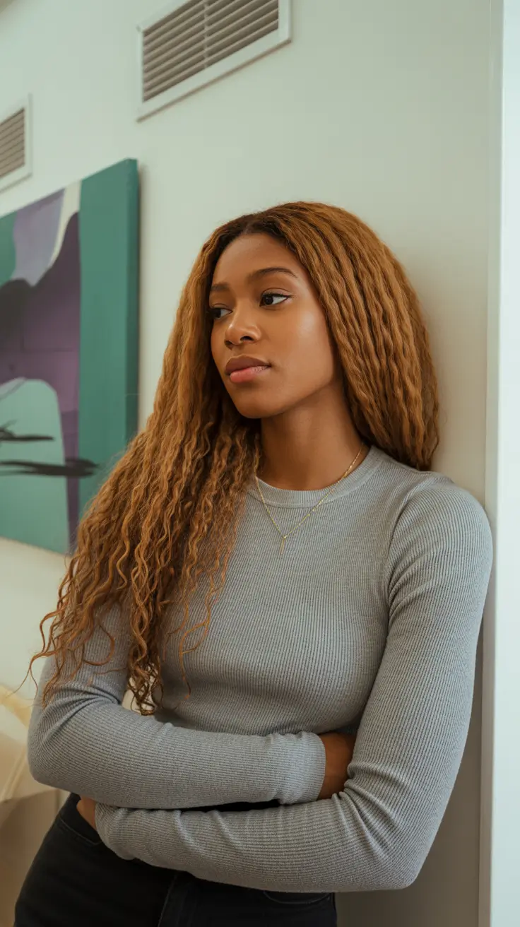 hairstyle black women weave Crimped Auburn Waves