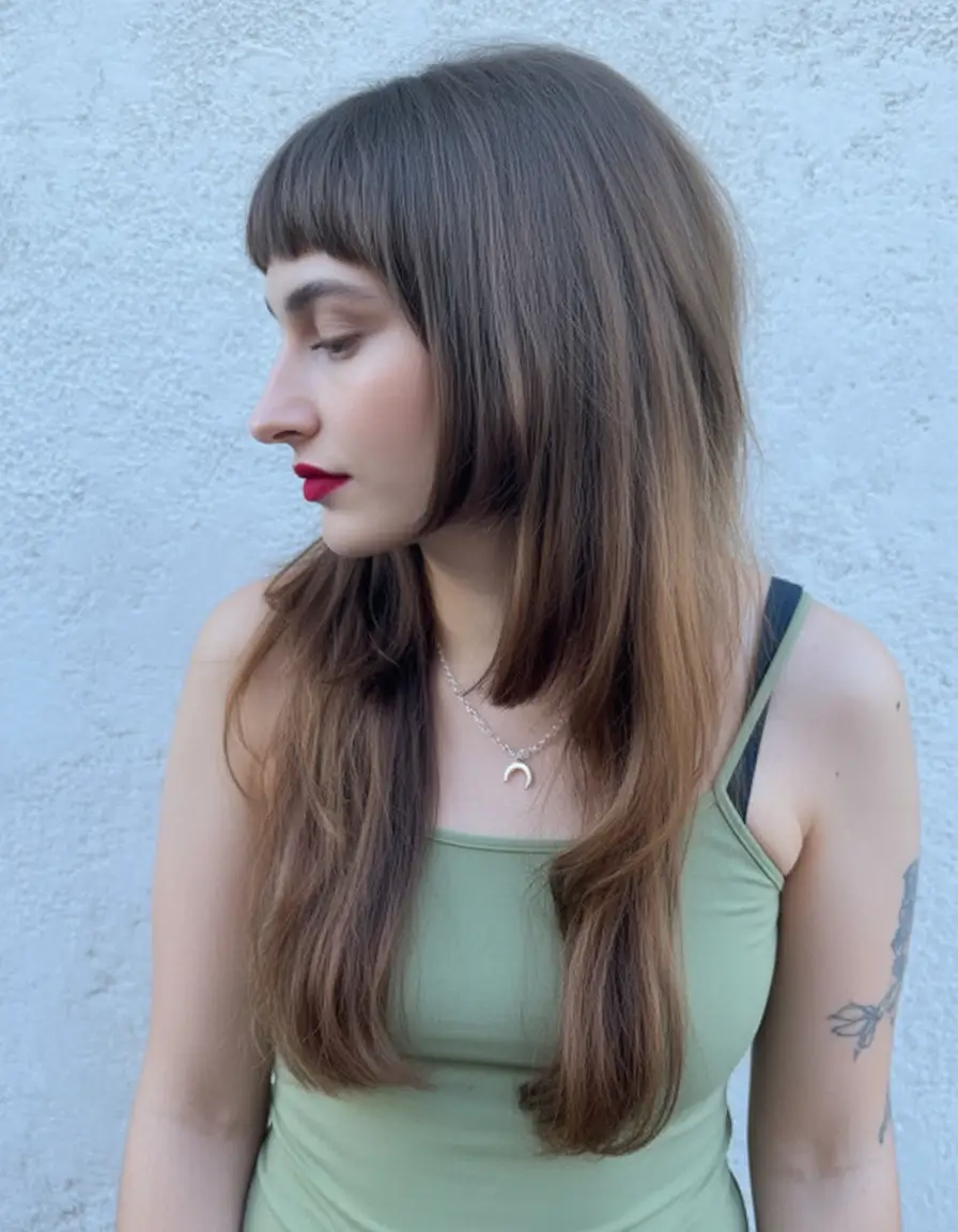 jellyfish haircut long Minimalist-Brown-Jellyfish-with-Blunt-Micro-Fringe