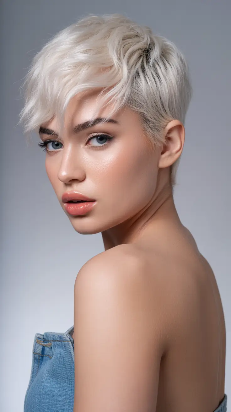 messy-pixie-haircuts Icy Platinum Pixie With Soft, Windswept Texture