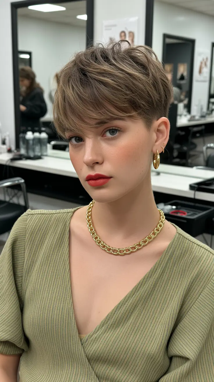 messy-pixie-haircuts Warm Brunette Pixie With Feathered Fringe