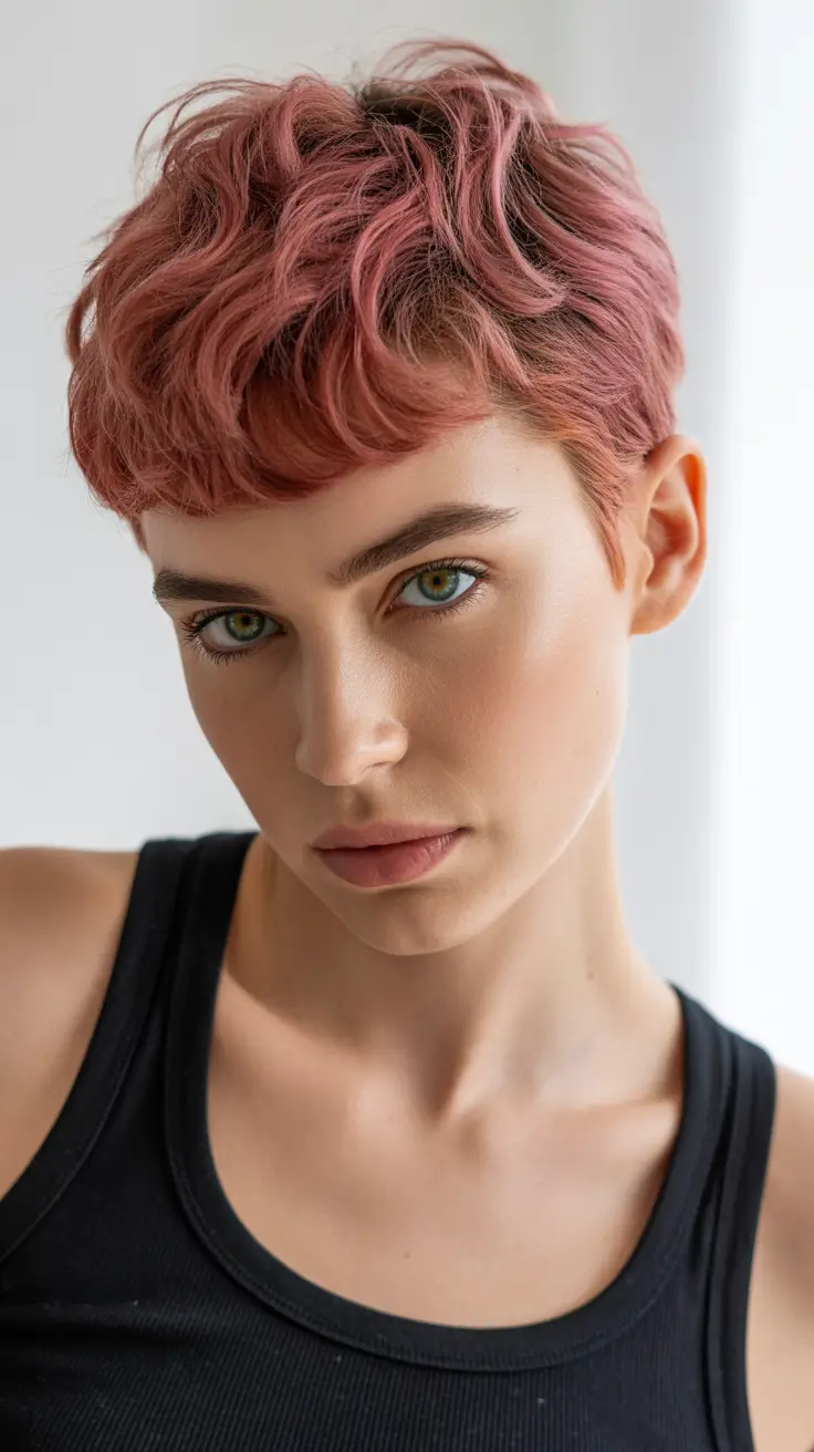 messy-pixie-haircuts Rosy Textured Pixie With Soft-Choppy Layers