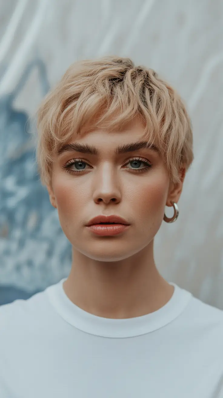 messy-pixie-haircuts Beach-Blonde Pixie With Soft Choppy Texture