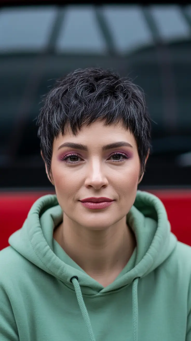 messy-pixie-haircuts Textured Gray Pixie With Modern Edge