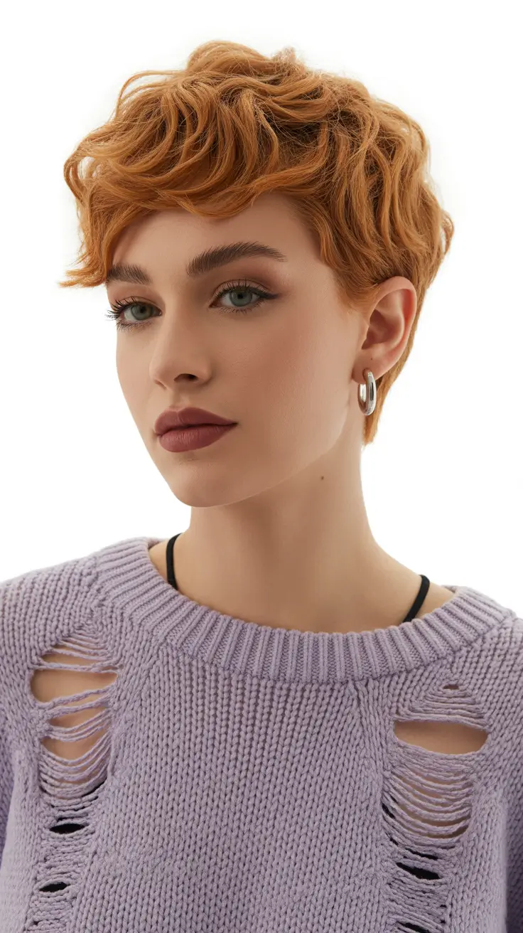 messy-pixie-haircuts Warm Copper Pixie With Soft Curled Texture
