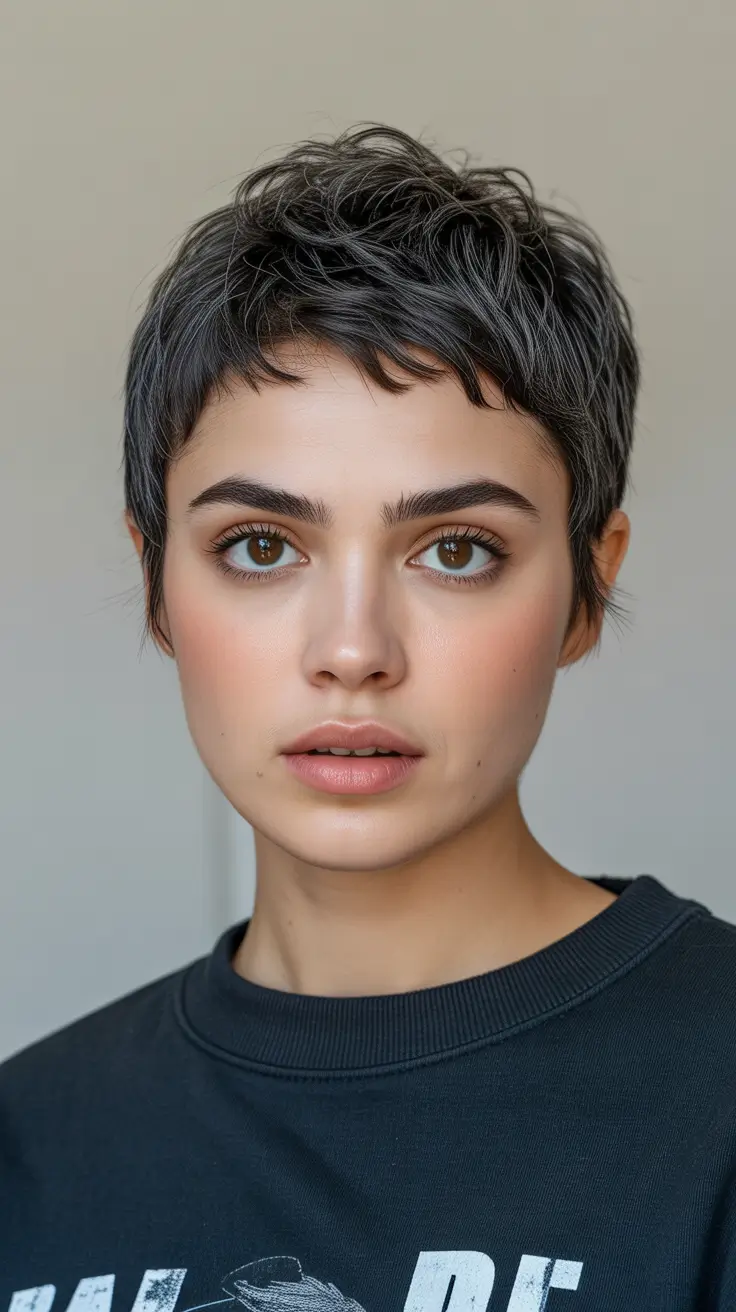 messy-pixie-haircuts Softly Tousled Charcoal Pixie With Natural Movement