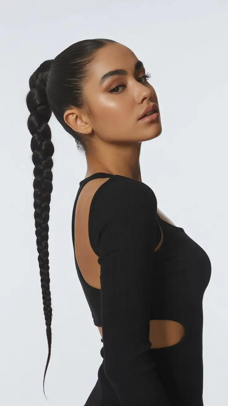 Best ponytail hairstyles 2026 Long Braided Ponytail With Sculpted Finish