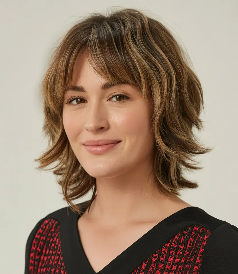 shag haircut medium Honey Bronde Shag with Face Layers