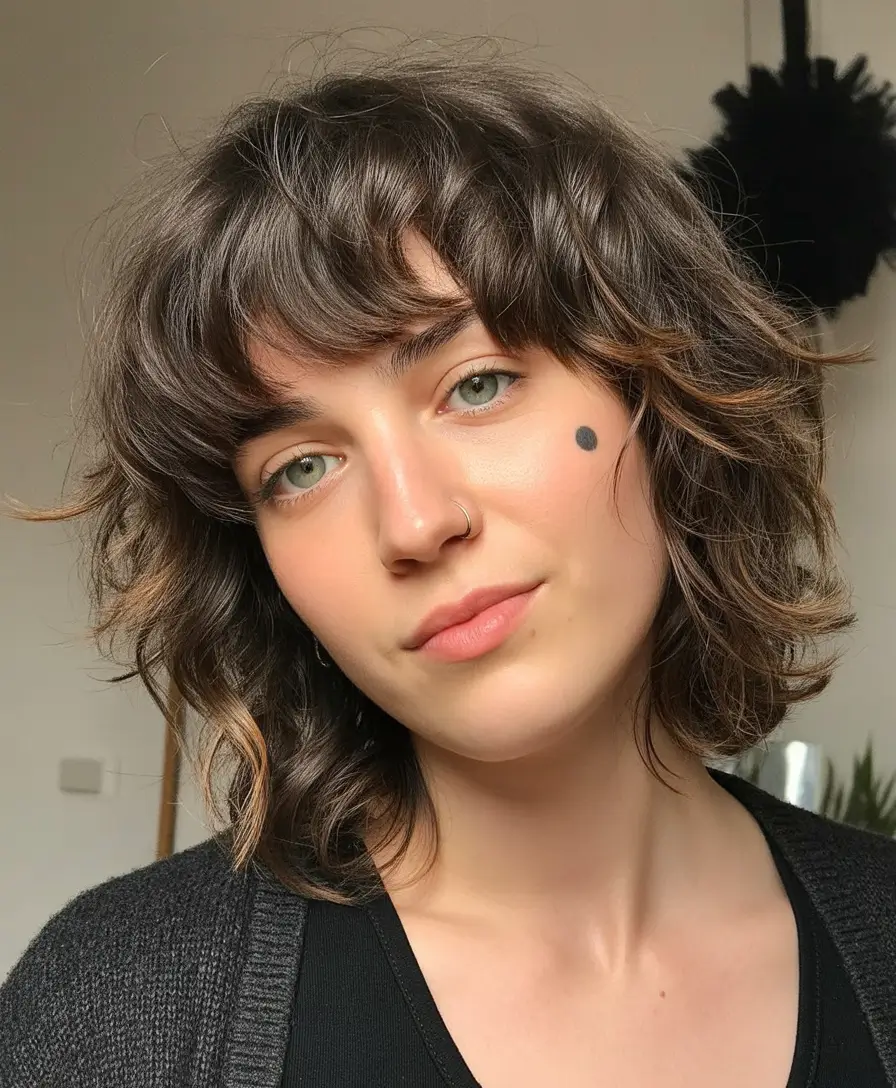 shag haircut curly Messy Chocolate Curly Shag