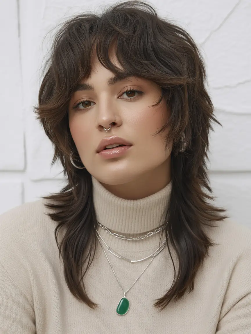 wolf shag haircut medium Layered Brunette Wolf Cut with Texture