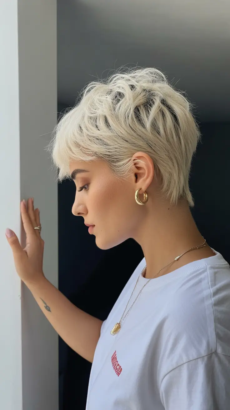 short hairstyles with bangs Layered Platinum Crop