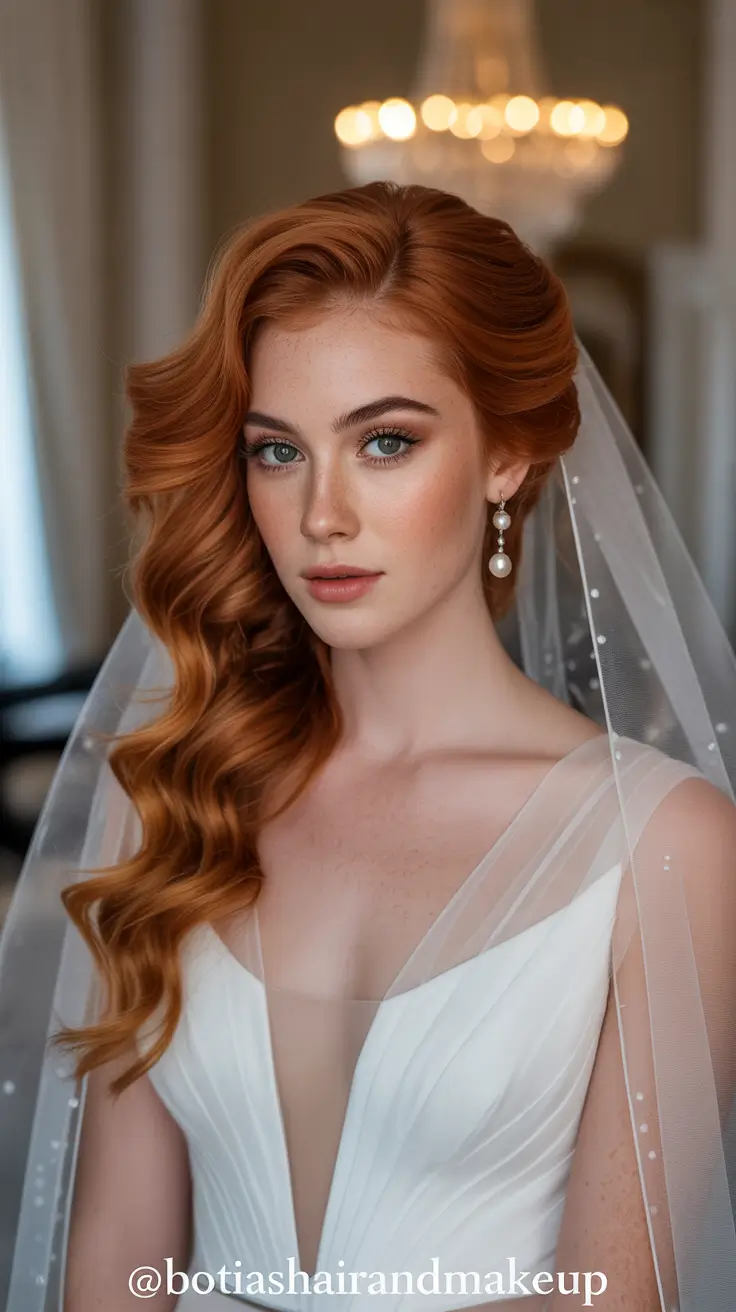 Best wedding hairstyles 2026 Side Swept Waves with Veil