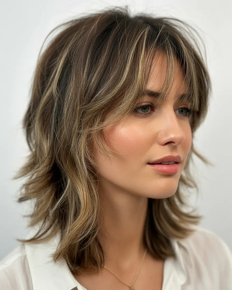 wolf haircut woman Subtle Bronze Layers