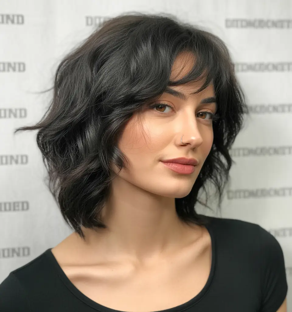 wolf haircut medium length Ebony Chic Layers