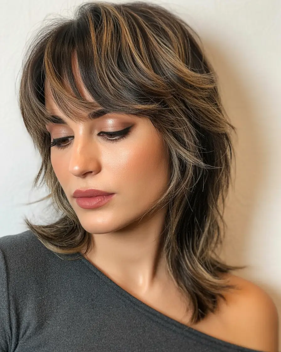 wolf haircut with bangs Bronzed Contour Layers