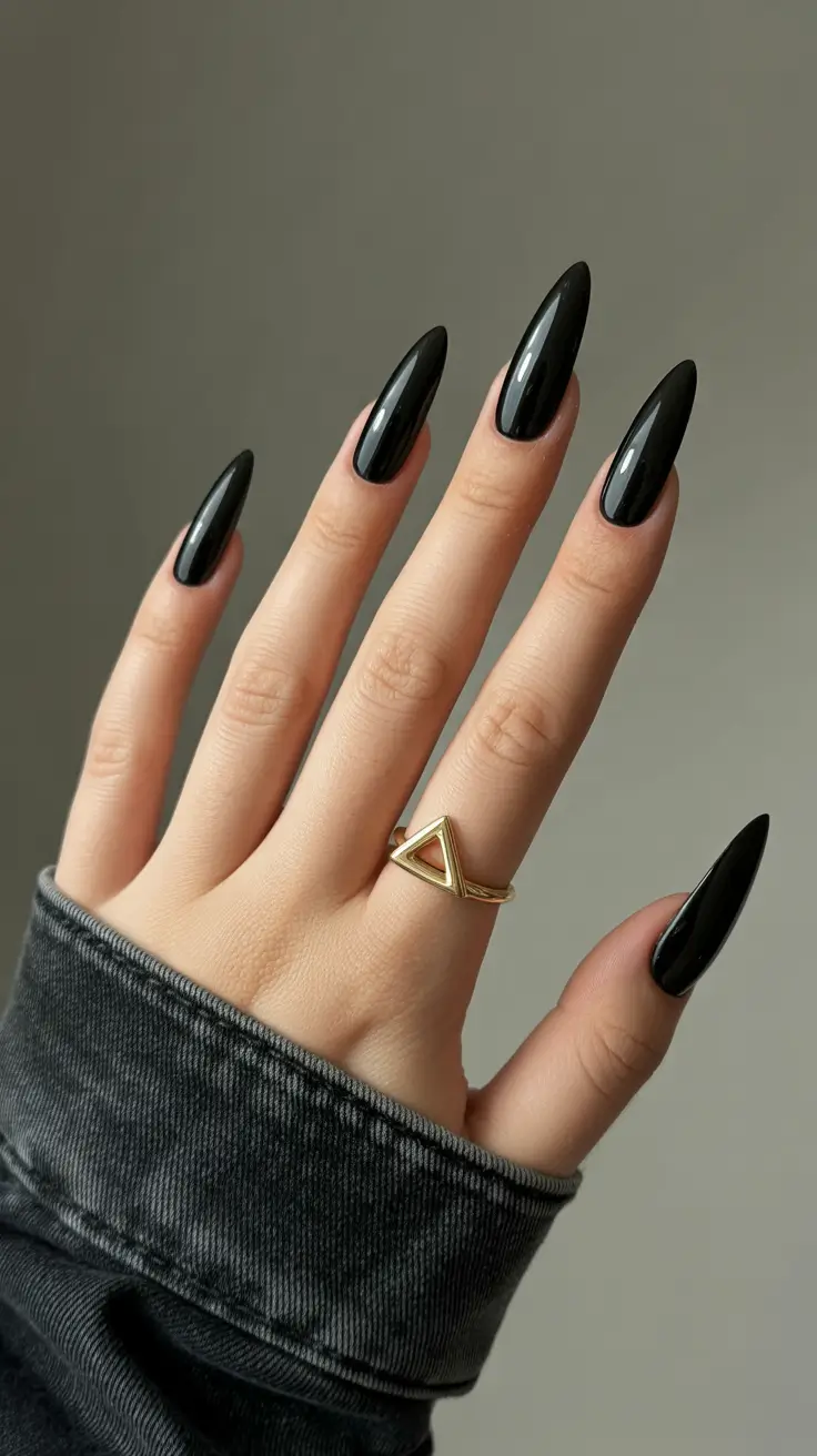 black nails ideas Elongated Almond Black for Everyday Elegance