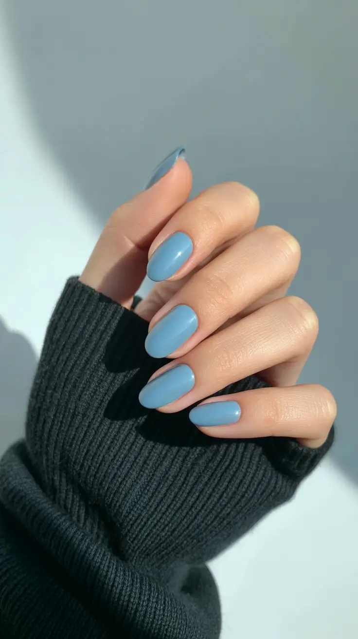 Blue nails trend 2026 Soft Pastel Blue Glow