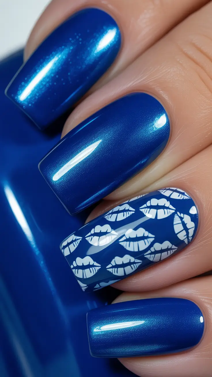 blue nails trend 2026 Royal Metallic Lips Accent