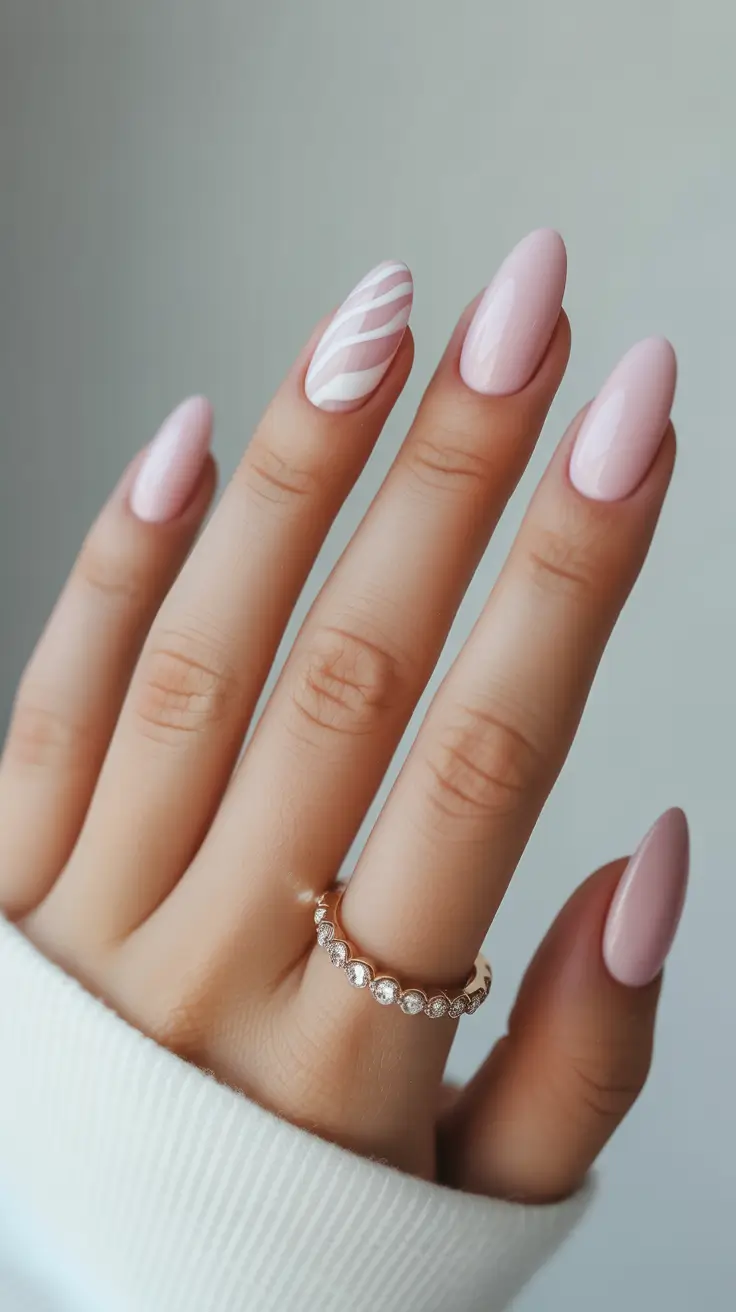 bright pink nails 2026 Soft Pastel Pink With Whisper-White Wave Accents