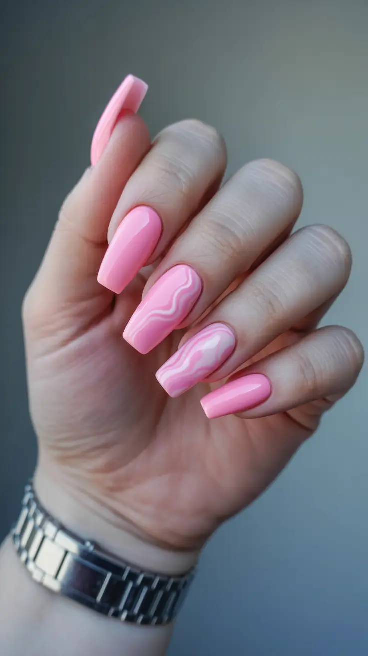 bright pink nails 2026 Hot Bubblegum Pink With Pastel Waves