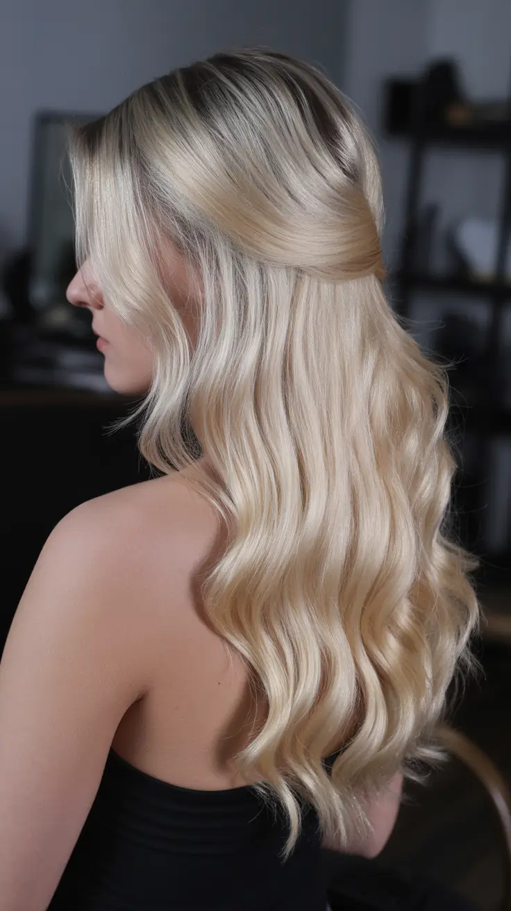 Chic half up half down looks 2026 - Minimalist Blonde Sweep With Soft Cascading Waves