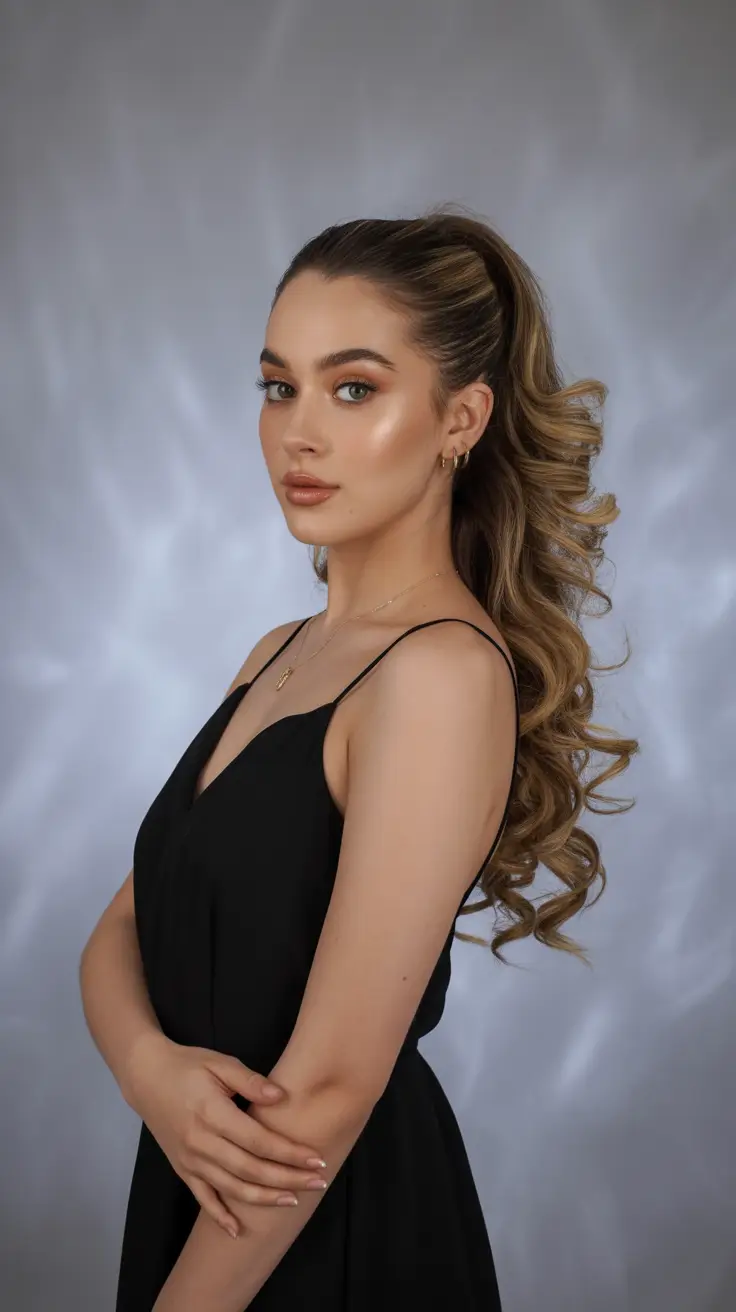 Chic half up half down looks 2026 - High Volume Pony Cascade With Dramatic Spring Waves