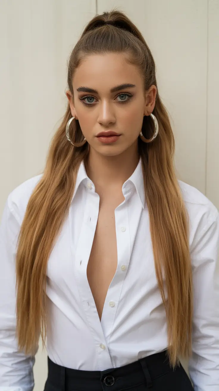 Chic half up half down looks 2026 - Sleek High Half Pony With Ultra-Long Straight Lengths