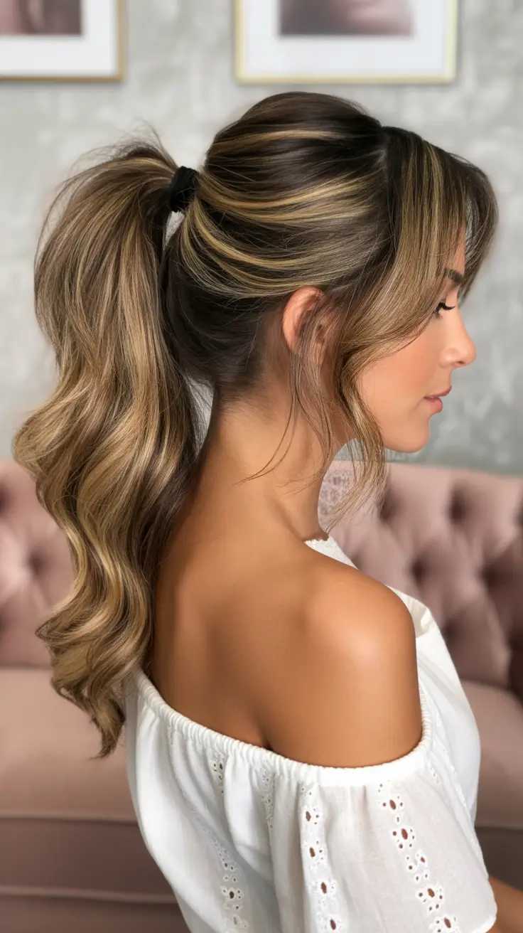 Chic half up half down looks 2026 - Flipped Ponytail With Textured Volume and Curtain Bang Energy