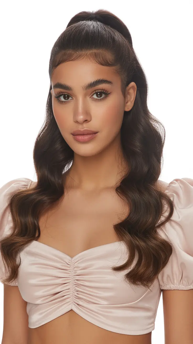 Chic half up half down looks 2026 - High Gloss Pony Lift With Sculpted Waves