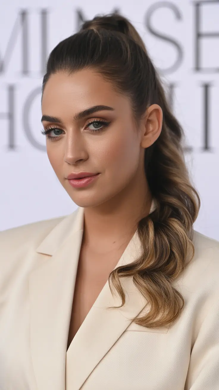 Chic half up half down looks 2026 - Sculpted High Pony With Subtle Wave Definition