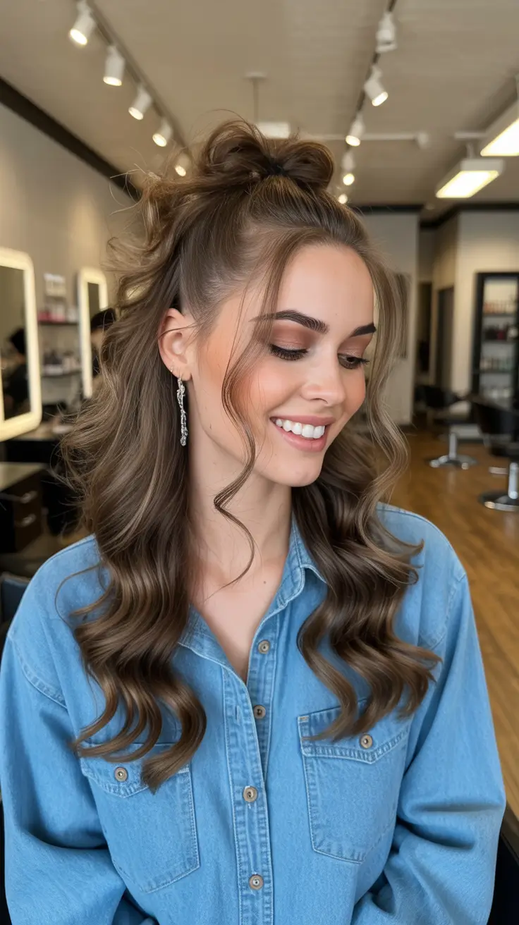 Chic half up half down looks 2026 - Playful Volume Half Up With Face-Framing Waves