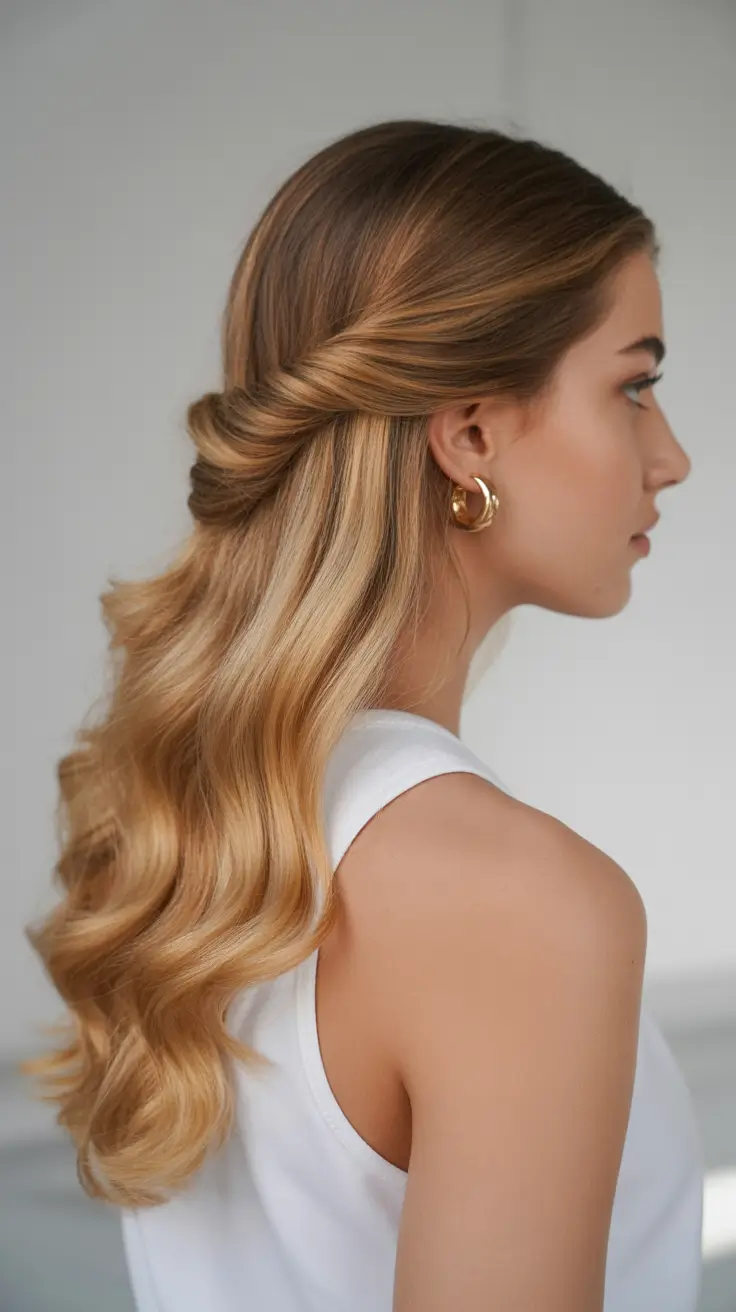 Chic half up half down looks 2026 - Golden Twist Cascade for Soft Seasonal Shine