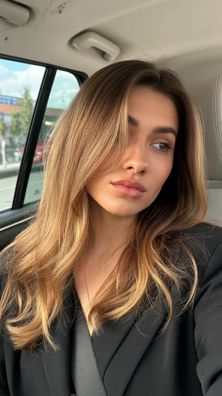 Chic side part hairstyles 2026 Soft brunette side part