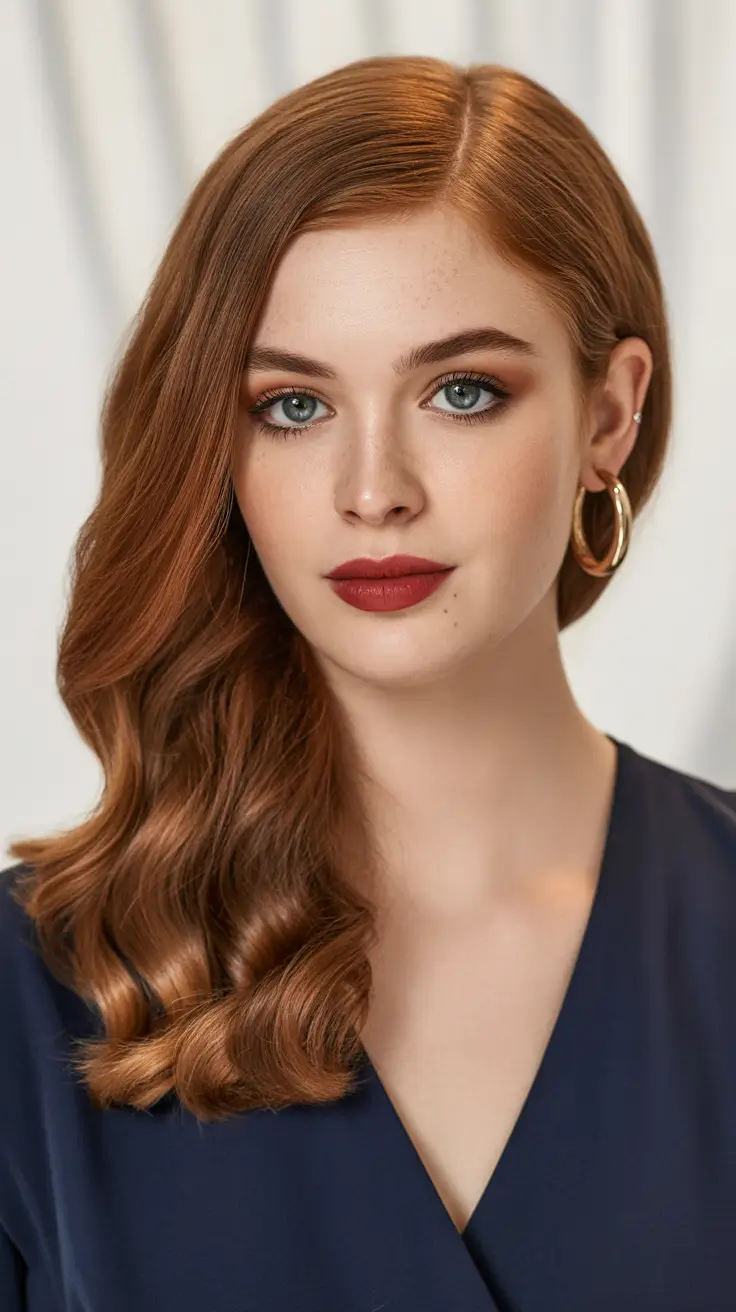 Chic side part hairstyles 2026 Copper long side part