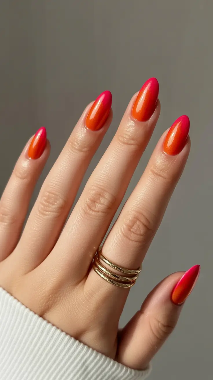 chrome nails trend 2026 Tropical Heat Chrome in Fiery Pink and Orange