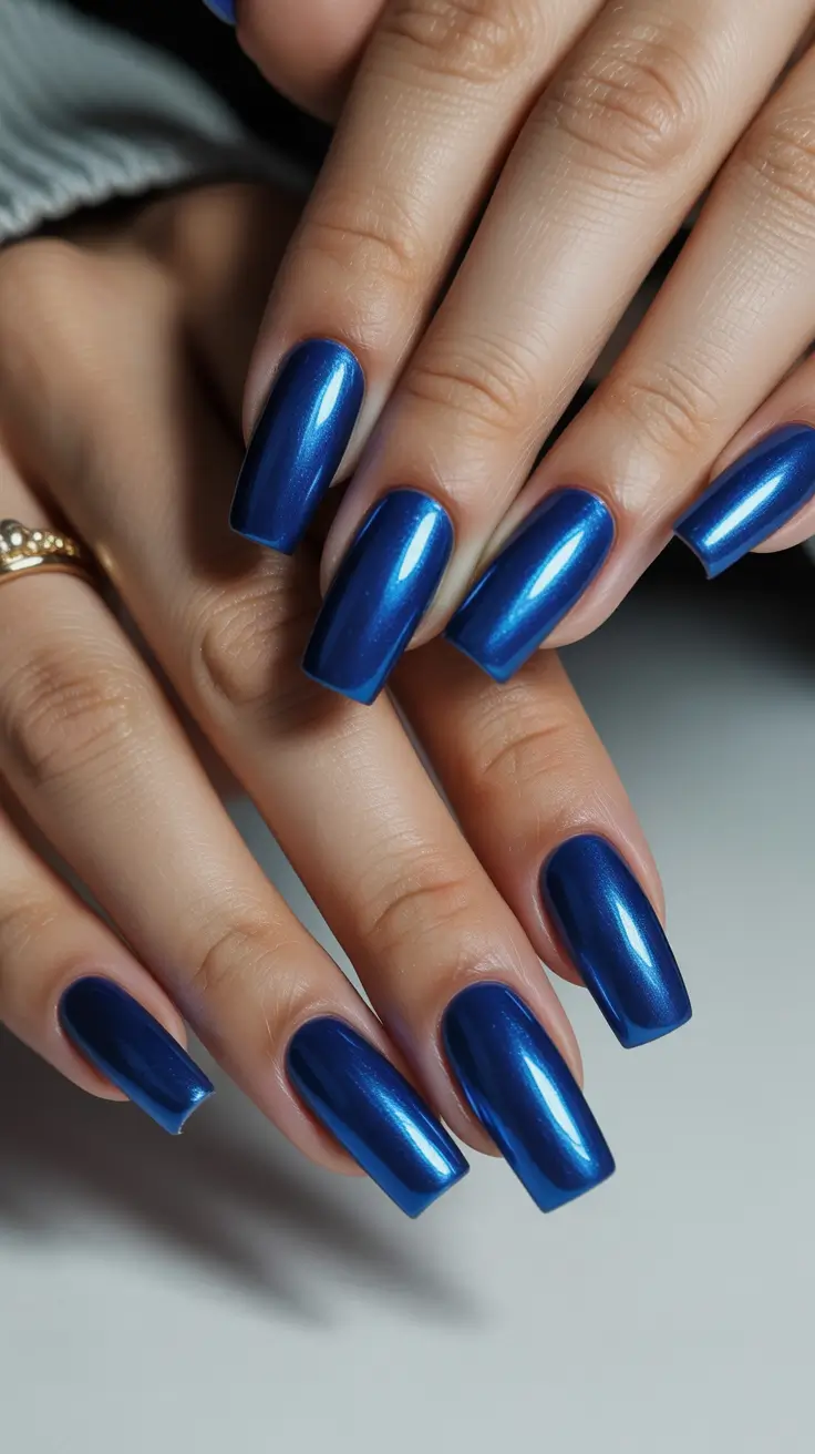 chrome nails trend 2026 Cobalt Chrome Coffin Nails for a Bold, Polished Look
