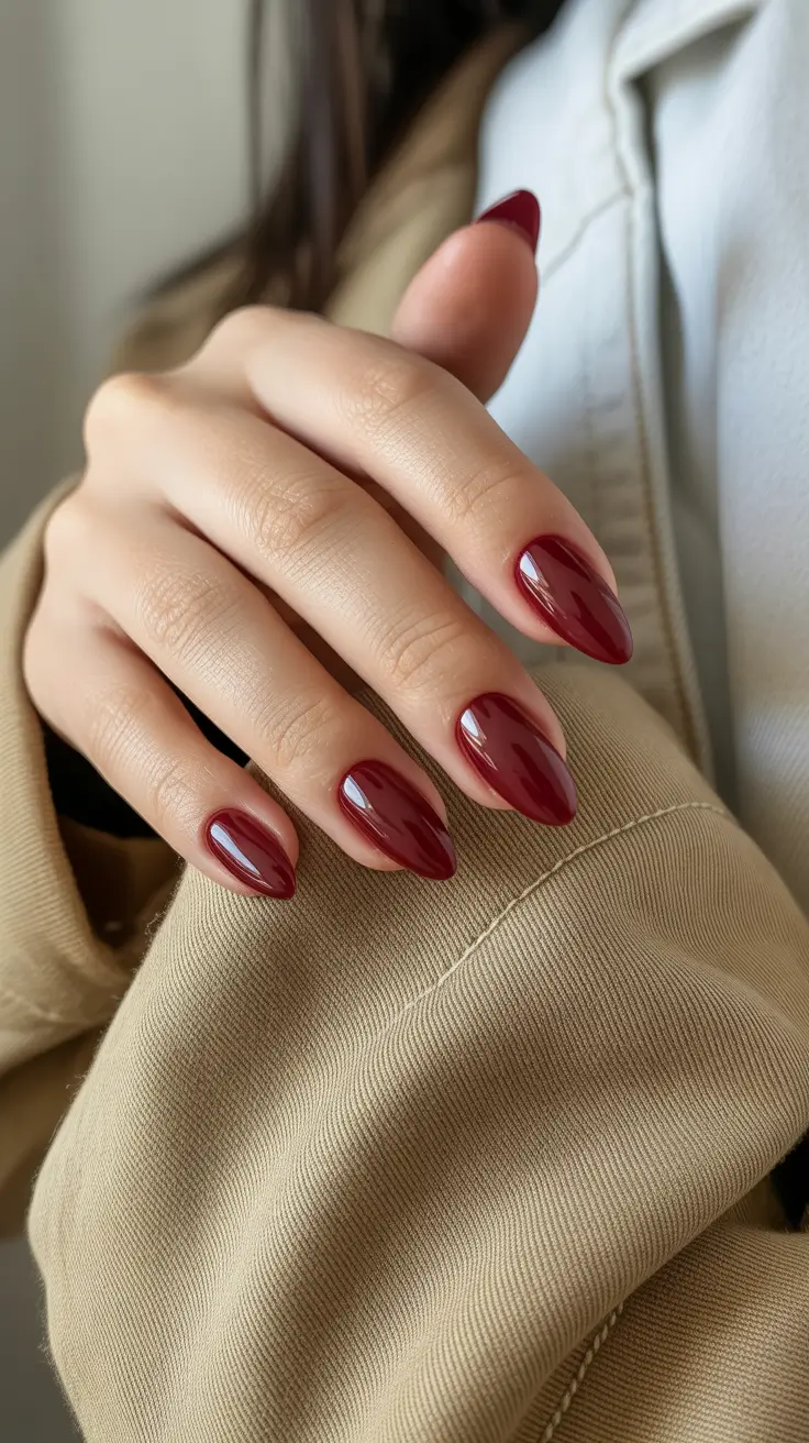 chrome nails trend 2026 Glossy Burgundy Chrome for a Chic Minimal Statement