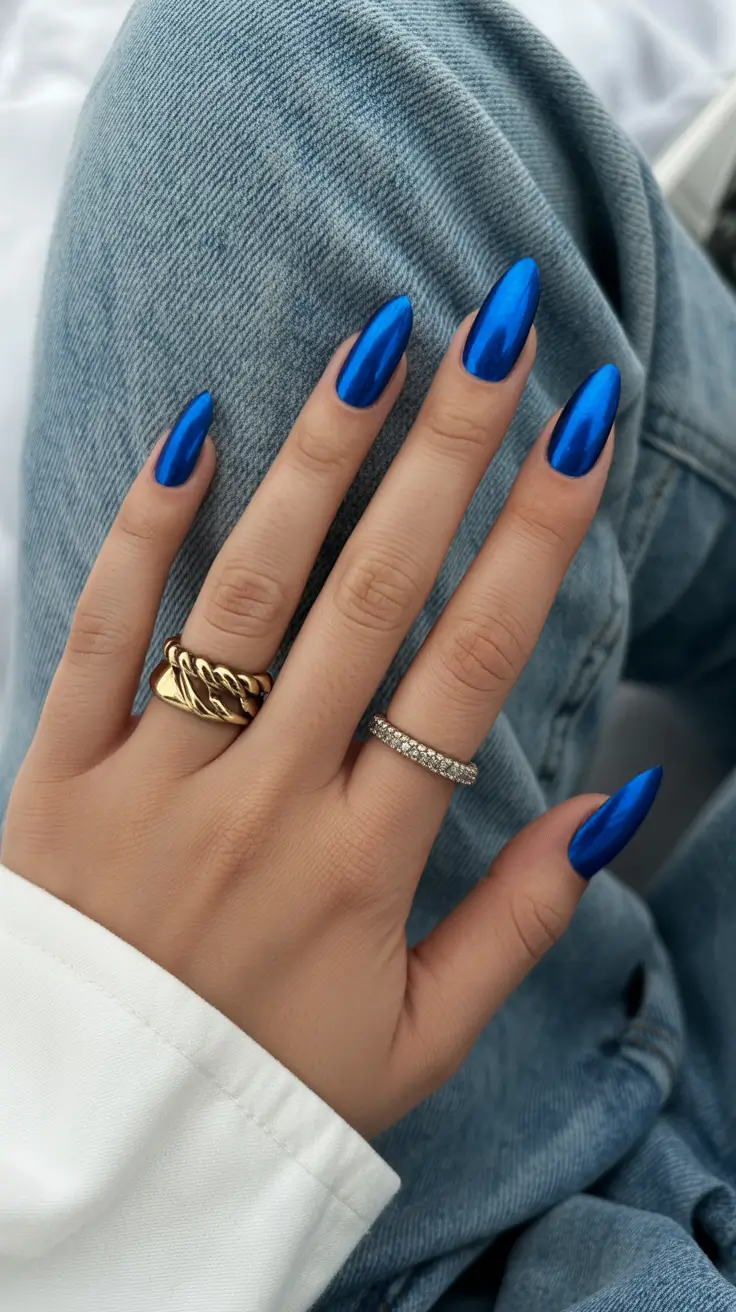 chrome nails trend 2026 Electric Sapphire Chrome for a Striking Summer Statement