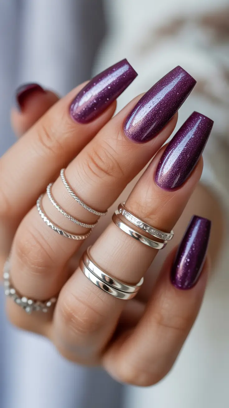 creative nail designs 2026 Plum Starlight Shine