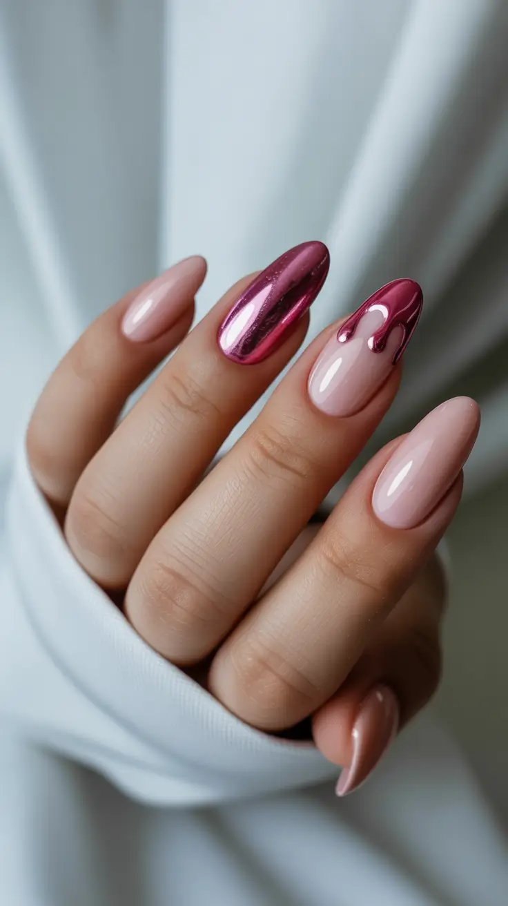 creative nail designs 2026 Molten Pink Chrome Drip