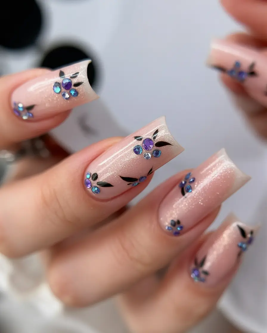 creative nail designs 2026 Crystal Petal Elegance